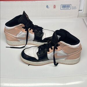 Nike Air Jordan High-Top Sneakers Black White Pink 6.5 Youth - 8.5/8 wom…